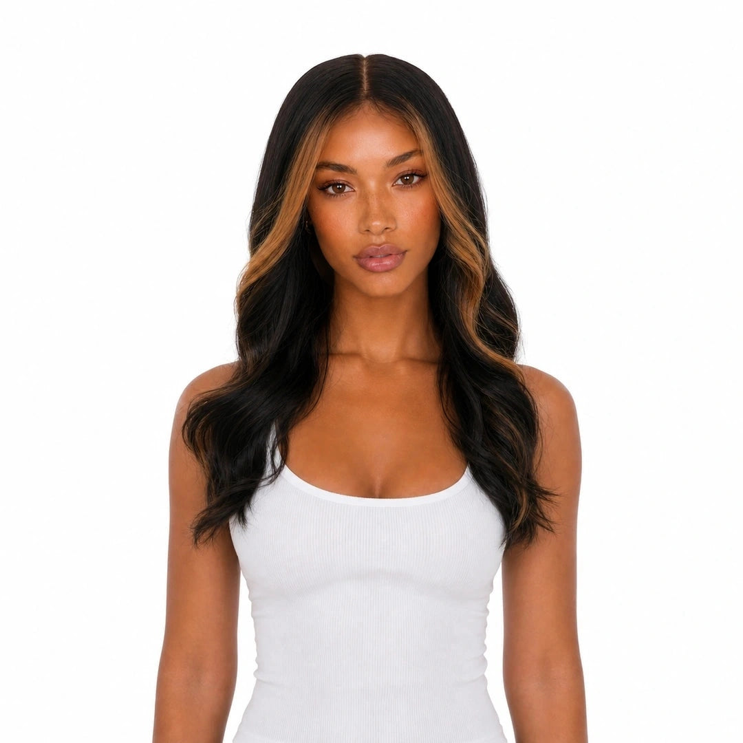Harley , cheveux réels , perruque , front noir-brun caramel , Extraliebe