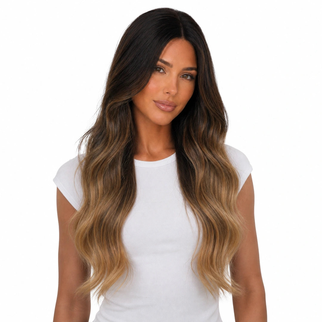Linda | Echthaarperücke | Dunkelbraun Honig Balayage | Extraliebe