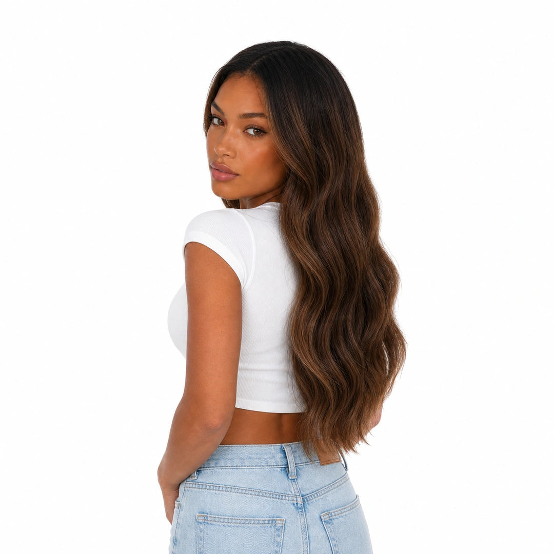 Zelie , véritable cheveux perruque , Mocha brun caramel , Extraliebe