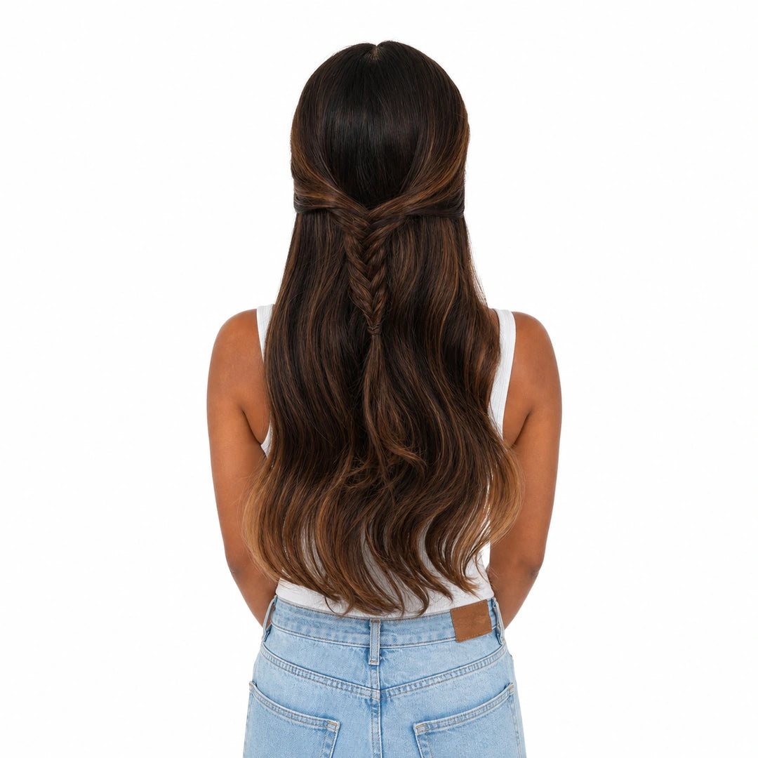 Zelie , véritable cheveux perruque , Mocha brun caramel , Extraliebe